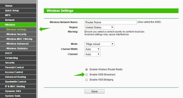 router urkywanie SSID