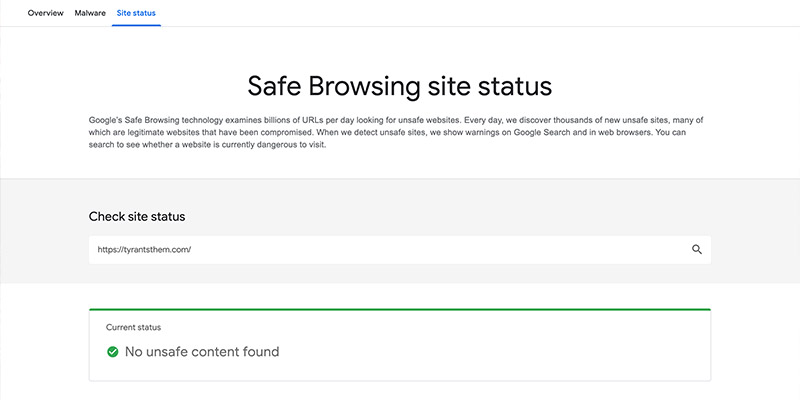 seo spam safe browsing site status