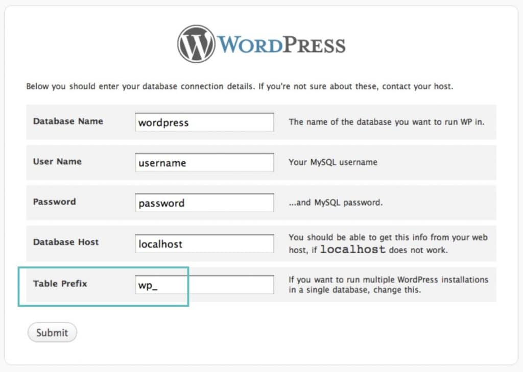 prefixy bazy danych w wordpress